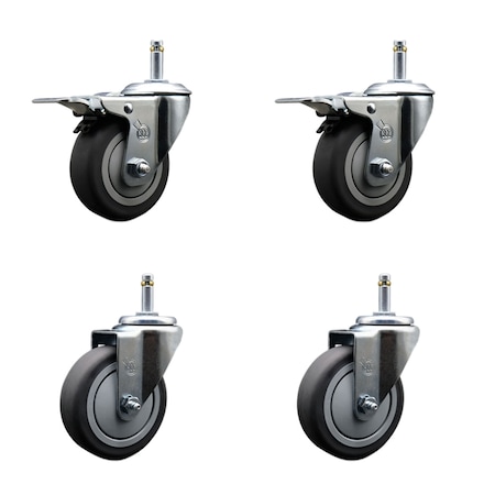 Service Caster 4'' Thermo Rubber Swivel 7/16'' Stem Caster Set 2 Total Lock Brake, 4PK SCC-GRTTL20S414-TPRB-716138-2-S-2